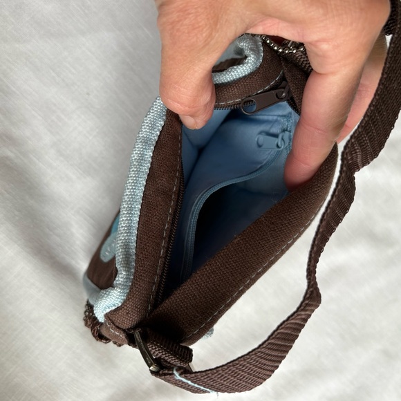 Funksion Y2K Brown & Blue Mini Zipper Camera Bag Pouch with Strap & Pockets - Picture 3 of 5